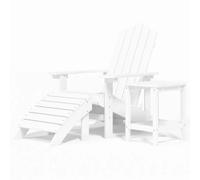 vidaXL Chaise de jardin Adirondack avec tabouret & table PEHD blanc