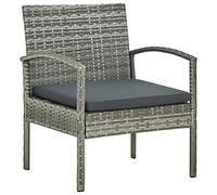vidaXL Chaise de Jardin avec Coussin Fauteuil de Patio Chaise de Salle à Manger d'Extérieur Chaise de Terrasse Dîner Résine Tressée Gris
