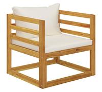 vidaXL Chaise de Jardin avec Coussins Fauteuil de Patio Siège d'Extérieur Chaise de Terrasse Arrière-Cour Crème Bois d'Acacia Massif