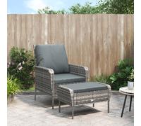 Vidaxl Chaise De Jardin Avec Tabouret Gris Résine Tressée