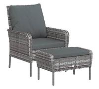 vidaXL Chaise longue de jardin avec tabouret Gris résine tressée 364115