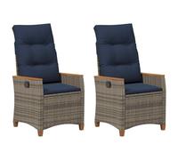 vidaXL Chaise de Jardin inclinable 2 pcs Gris et Bleu Marine polyrotin, Chaise Longue Ajustable, Salon extérieur, Coussin de Jardin, Moderne en rotin pour Un Confort Parfait dans Le Jardin