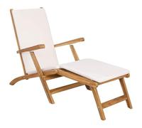 vidaXL Chaise de Jardin Pliante avec Coussin Blanc Bois de Teck Massif, Chaise Longue réglable, Pliable, Confortable pour l'extérieur, en Teck, mobilier de Jardin résistant aux intempéries