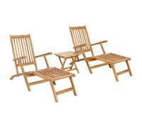 vidaXL Chaise de Jardin Pliante avec Table 2 pcs Naturel, Chaise Longue en Teck Moderne, Ensemble détente extérieur, 5 Positions, Fauteuil Confortable pour Le Jardin
