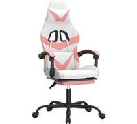vidaXL Chaise de jeu avec repose-pied Blanc et rose Similicuir Blanc G