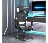 vidaXL Chaise de jeu avec repose-pied Noir et blanc Tissu Noir G