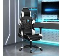 vidaXL Chaise de jeu de massage avec repose-pied Noir&Blanc Similicuir Blanc G