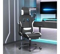 vidaXL Chaise de jeu de massage avec repose-pied Noir et blanc Tissu Blanc G