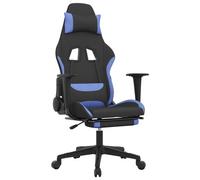 vidaXL Chaise de jeu de massage avec repose-pied Noir et bleu Tissu