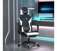 vidaXL Chaise de jeu de massage et repose-pied Noir blanc Similicuir Blanc G