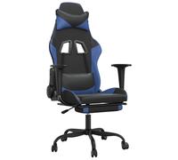 vidaXL Chaise de jeu de massage et repose-pied Noir et bleu Similicuir