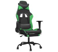vidaXL Chaise de jeu de massage et repose-pied Noir et vert Similicuir