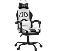 vidaXL Chaise de jeu pivotante et repose-pied Blanc et noir Similicuir Noir G