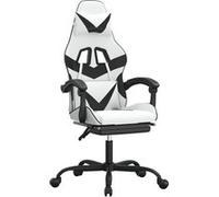 vidaXL Chaise de jeu pivotante et repose-pied Blanc et noir Similicuir Noir G
