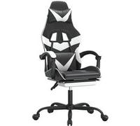 vidaXL Chaise de jeu pivotante et repose-pied Noir et blanc Similicuir Blanc G