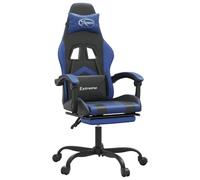 vidaXL Chaise de jeu pivotante et repose-pied Noir et bleu Similicuir