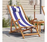 Vidaxl Chaise De Plage Pliable Bleu Et Blanc Bois D'eucalyptus/Tissu