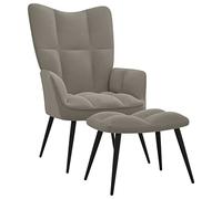 vidaXL Chaise de Relaxation avec Repose-Pied Fauteuil de Détente Siège de Relaxation Chaise de Détente Salon Salle de Séjour Gris Clair Velours