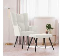 vidaXL Chaise de relaxation avec tabouret Blanc crème Velours