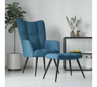 vidaXL Chaise de relaxation avec tabouret Bleu Velours