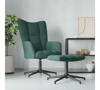 vidaXL Chaise de relaxation avec tabouret Vert foncé Velours