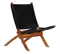 vidaXL Chaise de Relaxation Cuir Véritable Noir Pliable Pliant Tabouret Pouf 246364