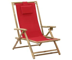 vidaXL Chaise de relaxation inclinable Rouge Bambou et tissu
