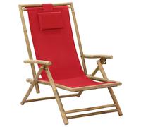 Vidaxl Chaise De Relaxation Inclinable Rouge Bambou Et Tissu Rouge