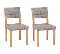 vidaXL Chaise de salle à manger Kubu – Rotin Kubu tissé main, Bois merisier massif, Lot de 2 Gris
