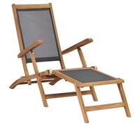 vidaXL Chaise longue de terrasse avec repose-pied Bois de teck solide Noir