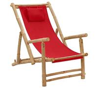vidaXL Chaise de Terrasse Chaise de Jardin Siège de Terrasse Chaise de Plage Fauteuil Meuble de Patio Extérieur Bambou et Toile Rouge
