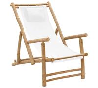 vidaXL Chaise de Terrasse Chaise de Jardin Siège de Terrasse Chaise de Plage Fauteuil Meuble de Patio Extérieur Bambou et Toile Blanc Crème