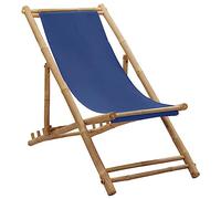 vidaXL Chaise de Terrasse Chaise de Plage Siège de Jardin Chaise de Camping Siège de Patio Terrasse Extérieur Bambou et Toile Bleu Marine