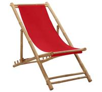 vidaXL Chaise de Terrasse Chaise de Plage Siège de Jardin Chaise de Camping Siège de Patio Terrasse Extérieur Bambou et Toile Rouge