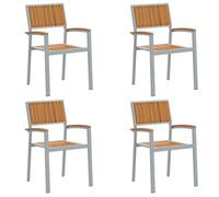 vidaXL Chaise empilable 4 pc Marron Bois d'Acacia Massif Empilable | Fabriqué en bois d'acacia massif et en acier, Parfait pour se détendre dehors, Fini moderne en poudre gris