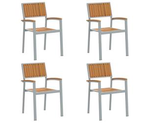 vidaXL Chaise empilable 4 pc Marron Bois d'Acacia Massif Empilable | Fabriqué en bois d'acacia massif et en acier, Parfait pour se détendre dehors, Fini moderne en poudre gris