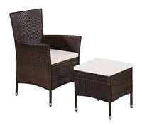 vidaXL Ensemble de mobilier de jardin – Chaise et tabouret en résine tressée, 2 coussins, marron