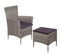 Vidaxl Chaise Et Tabouret D'extérieur Et Coussins Résine Tressée Gris Gris