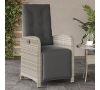 vidaXL Chaise Inclinable de Jardin avec Repose-Pied, Sièges avec Coussin, Fauteuils avec Dossier Terrasse, Moderne, Gris Clair Résine Tressée