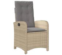 vidaXL Chaise inclinable de jardin – poly rotin avec coussins mélange beige