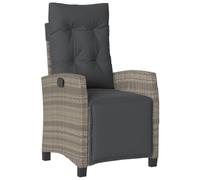 vidaXL Chaise inclinable de jardin, repose-pied, dossier et coussins, moderne, gris, résine tressée