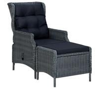 vidaXL Chaise inclinable de jardin tabouret Résine tressée Gris foncé