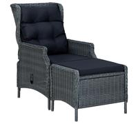 vidaXL Chaise inclinable de jardin tabouret Résine tressée Gris foncé