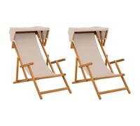 vidaXL Chaise Longue 2 pcs 3 Position Bois d'eucalyptus Massif Beige