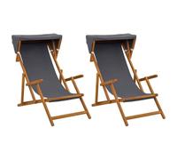 vidaXL Chaise Longue 2 pcs 3 Position Bois d'eucalyptus Massif Gris