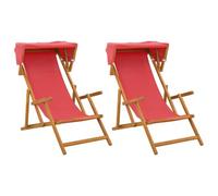 vidaXL Chaise Longue 2 pcs 3 Position Bois d'eucalyptus Massif Rouge
