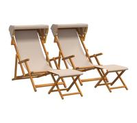 vidaXL Chaise Longue 4 pcs 3 Position Bois d'eucalyptus Massif Beige