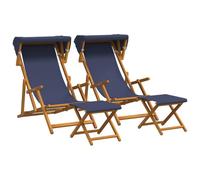 vidaXL Chaise Longue 4 pcs 3 Position Bois d'eucalyptus Massif Bleu