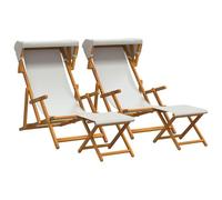 vidaXL Chaise Longue 4 pcs 3 Position Bois d'eucalyptus Massif Crème