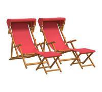 vidaXL Chaise Longue 4 pcs 3 Position Bois d'eucalyptus Massif Rouge
